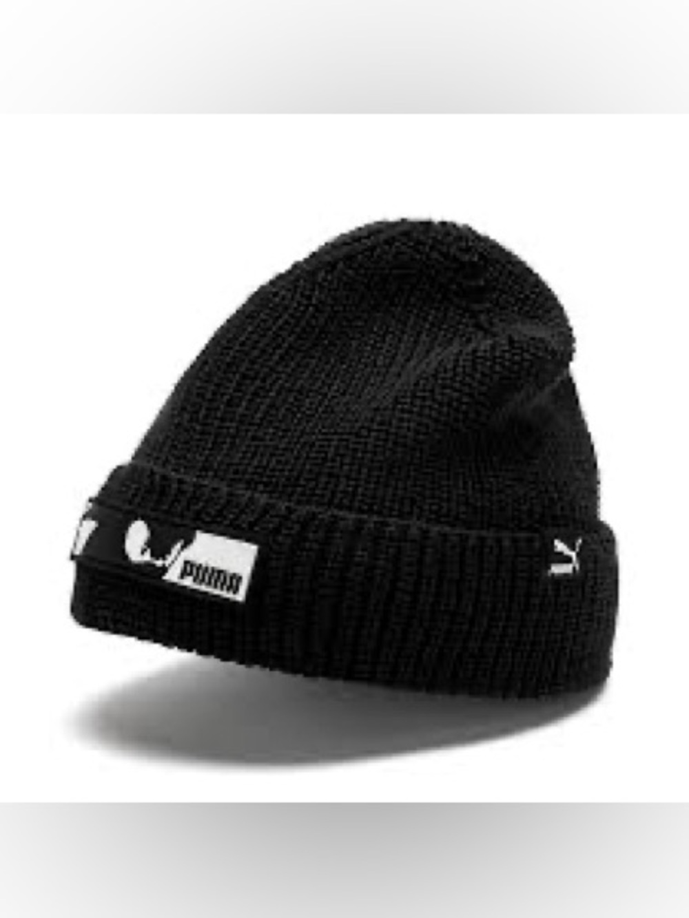 Puma Black Cuffed Knit Beanie with Logo Patch